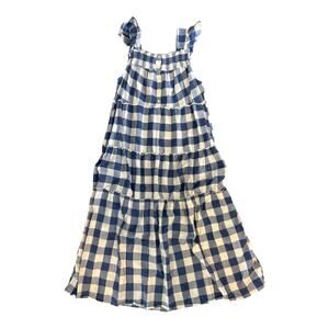 Old Navy Blue White Checkered Sundress sz L – Tiered Skirt  Ruffle Shoulders GUC